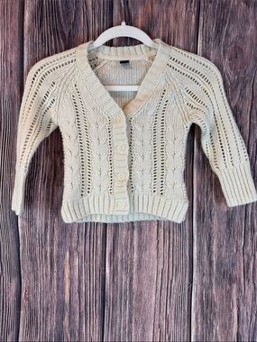 GAP Cream Pointelle & Cable Knit Button-Up Cardigan